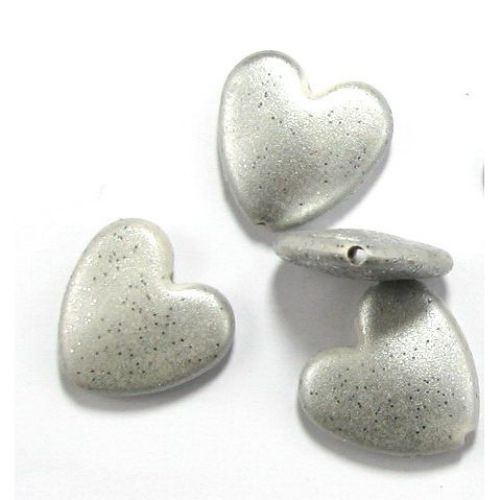 Painted acrylic heart bead 24x25x7 mm hole 1.5 mm  with glitter, white - 50 g ~ 18 pieces