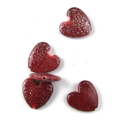 Plastic Heart Bead with Brocade, 24x25x7 mm, Hole: 1.5 mm, Red -50 g ~ 18 pieces