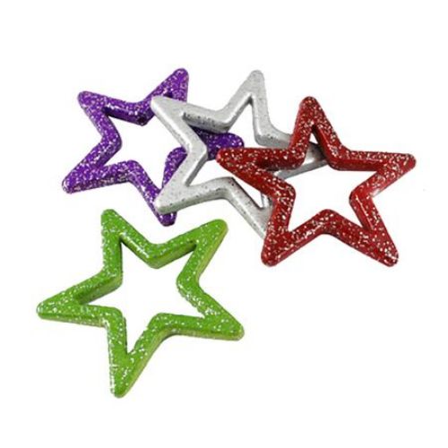Painted acrylic star bead 49x48x6 mm hole 2 mm with colored brocade - 50 g. - 11 pieces