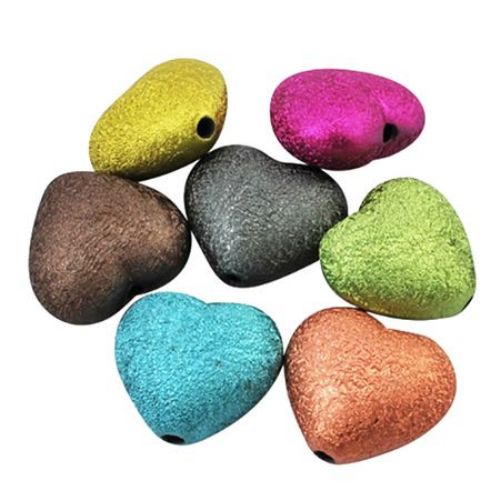 Bead rough coating heart 27x29x16 mm hole 3 mm color MIX -50 grams ~ 7 pieces
