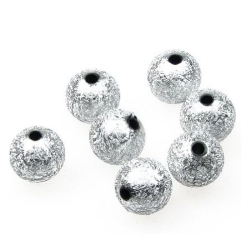 Мънисто грапаво покритие топче 12x2 мм цвят сребро -20 грама
