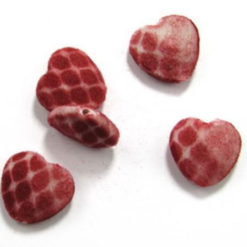 Acrylic bead Heart 21x21x6 mm hole 2 mm with moss red with white -50 g ~ 27 pieces