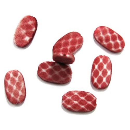 Acrylic bead Rectangle 28x16x4 mm hole 2 mm with red moss with white -50 g ~ 43 pieces