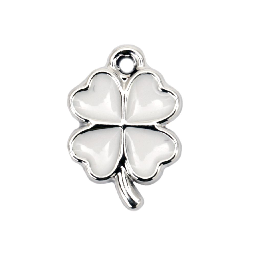 Metallized, plastic Pendant CCB clover 18x13x2 mm hole 1.5 mm white -5 pieces
