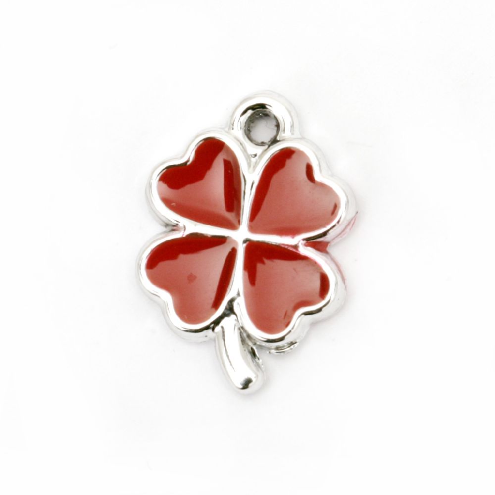 Metallized, plastic Pendant CCB clover 18x13x2 mm hole 1.5 mm red -5 pieces