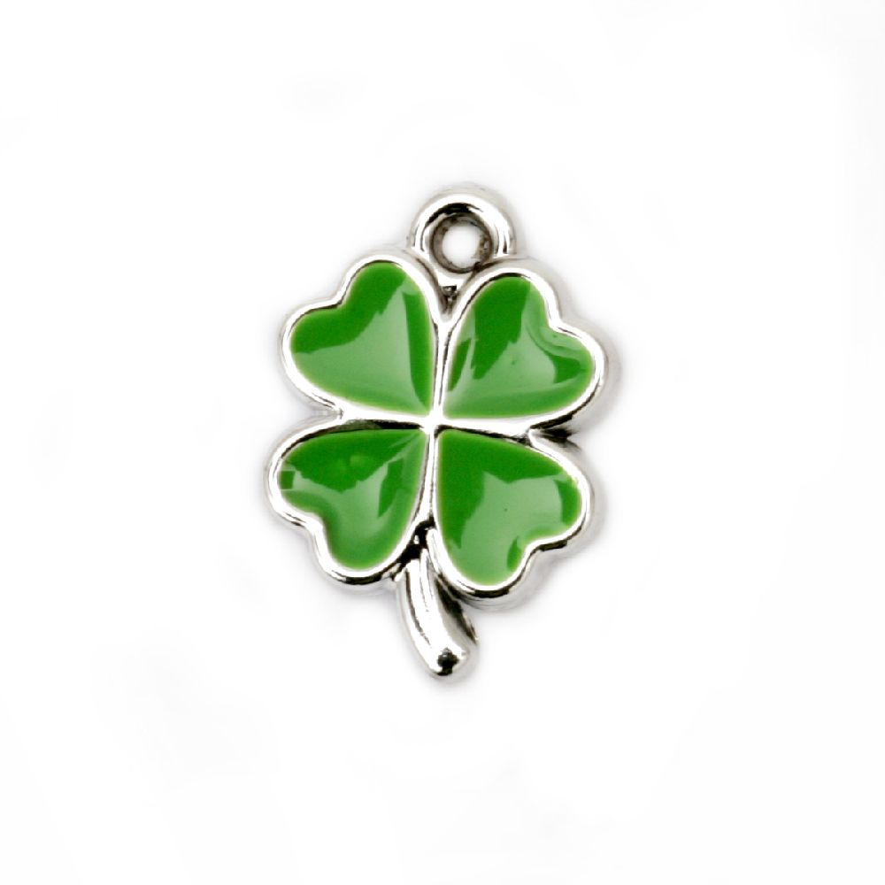 Metallized, plastic Pendant CCB clover 18x13x2 mm hole 1.5 mm green -5 pieces