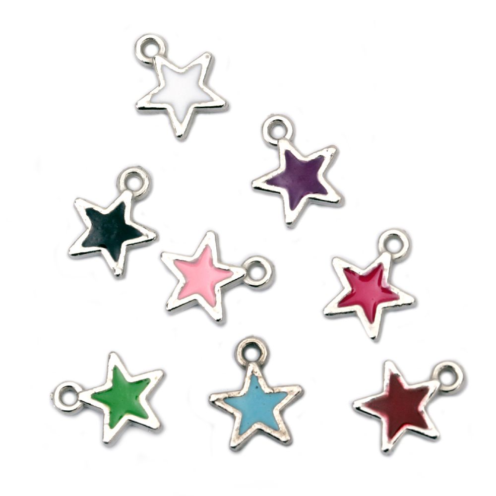 Metallized, plastic Pendant CCB star 12x11x2 mm hole 1 mm colored -10 pieces
