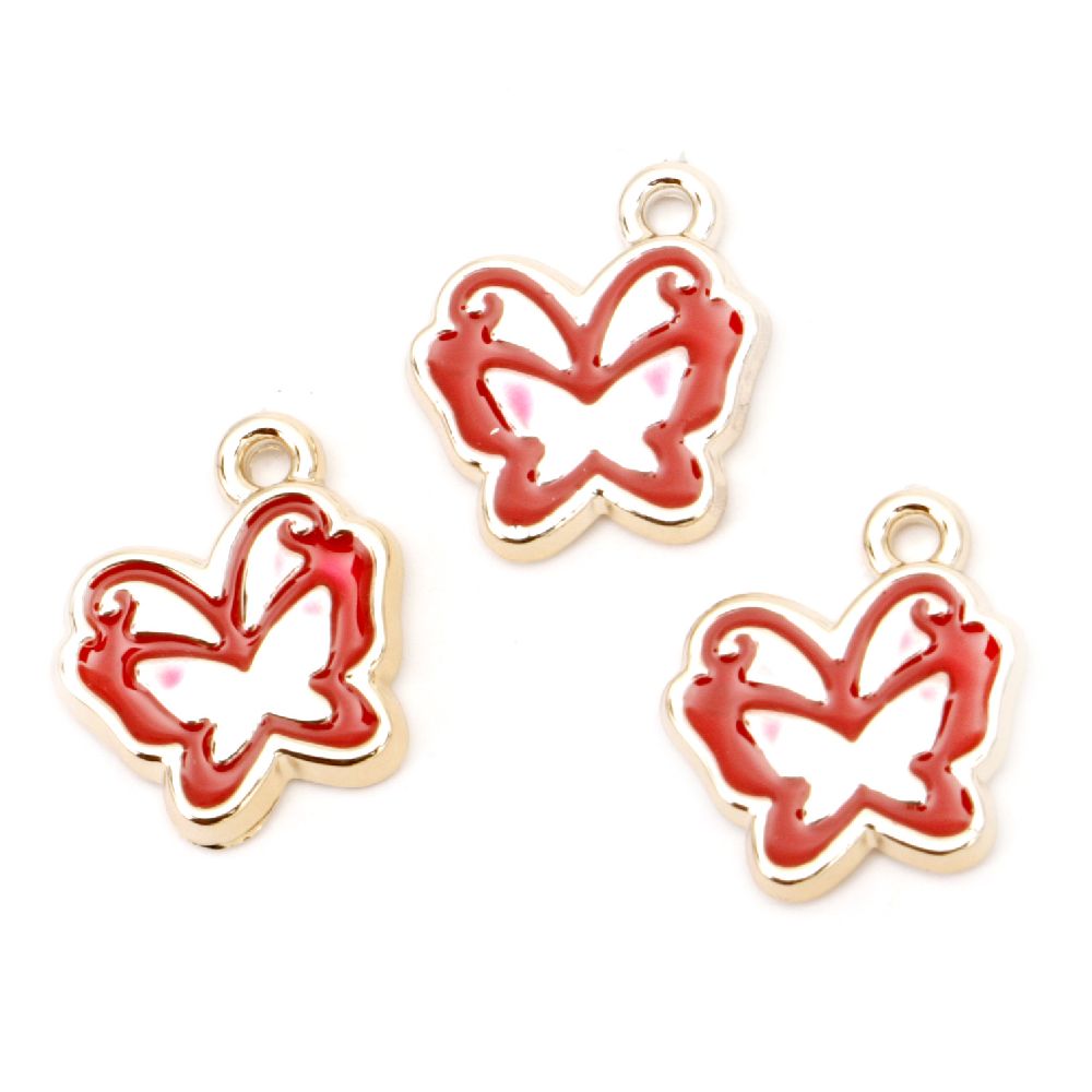 Pendant CCB butterfly 15x15x2 mm hole 1.5 mm red -10 pieces
