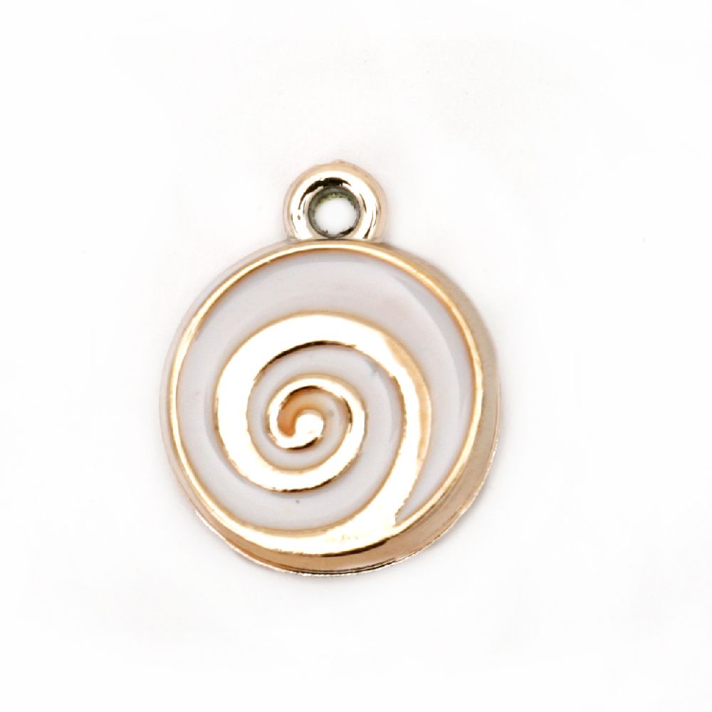 CCB Round Pendant with Spiral / 18.5x15x2.5 mm, Hole: 1 mm / White - 5 pieces