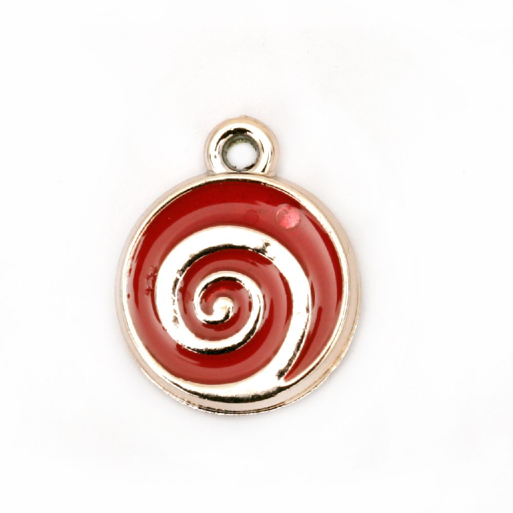 Pendant CCB spiral circle 18.5x15x2.5 mm hole 1 mm red - 5 pieces