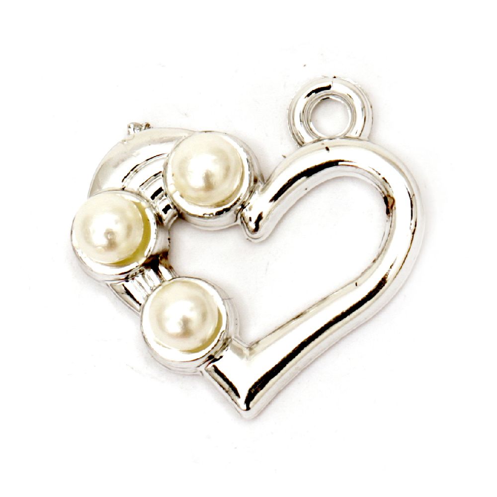 Pendant CCB heart with pearls 25x3 mm hole 2 mm - 10 pieces