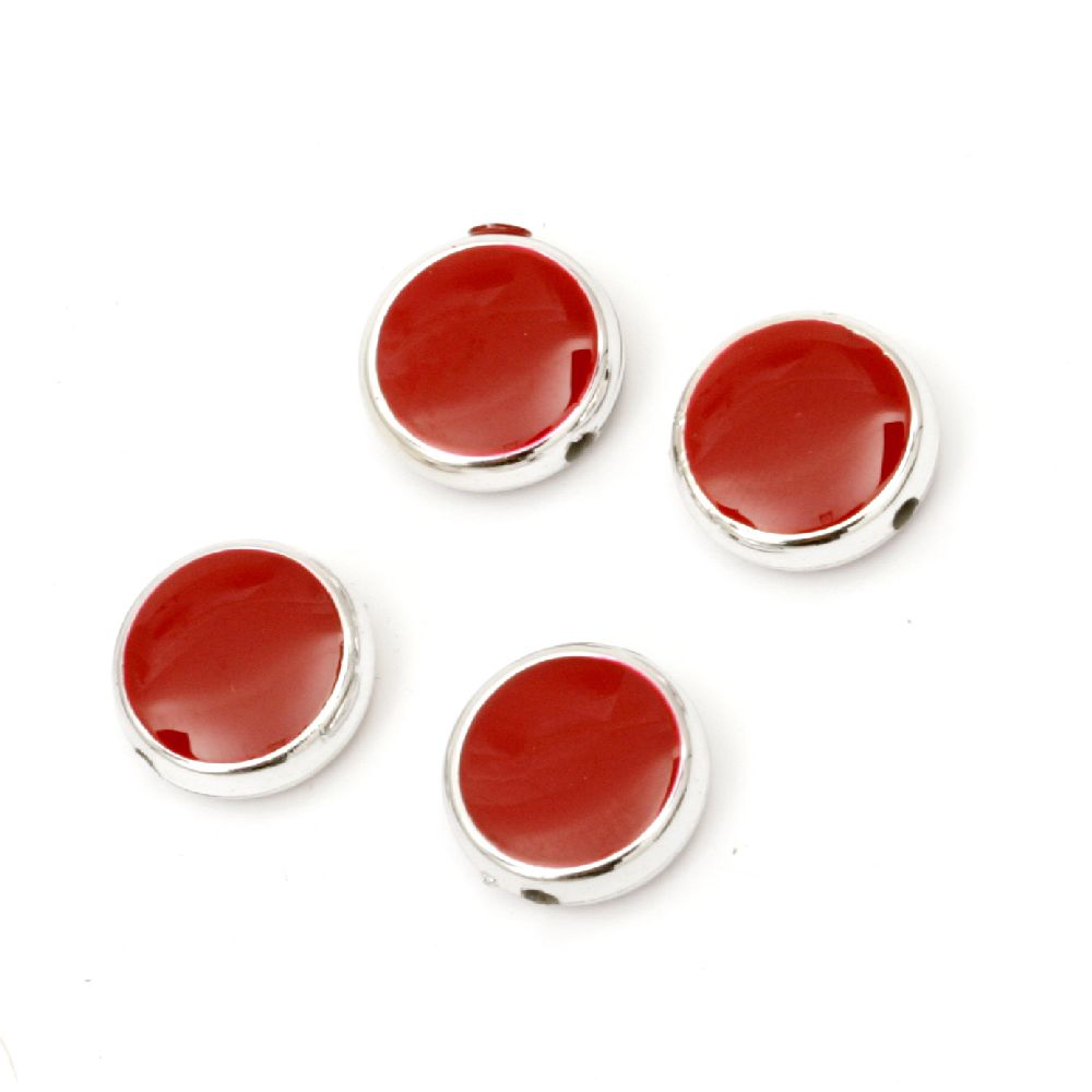 Bead CCB circle 14x5 mm hole 1.5 mm red -5 pieces