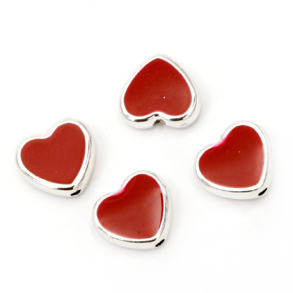 Bead CCB heart 11x12x5 mm hole 1 mm red - 5 pieces