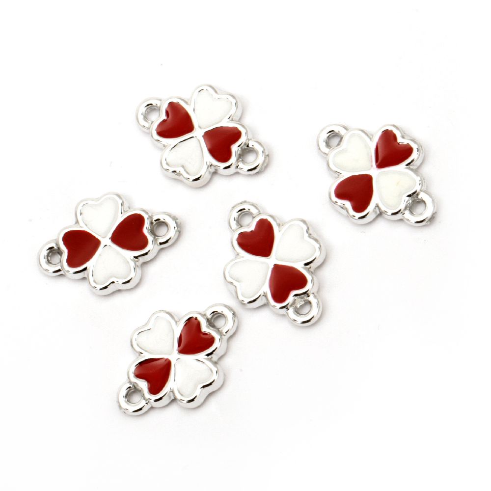 Connecting element CCB clover 18.5x13x3 mm hole 2 mm white-red -5 pieces