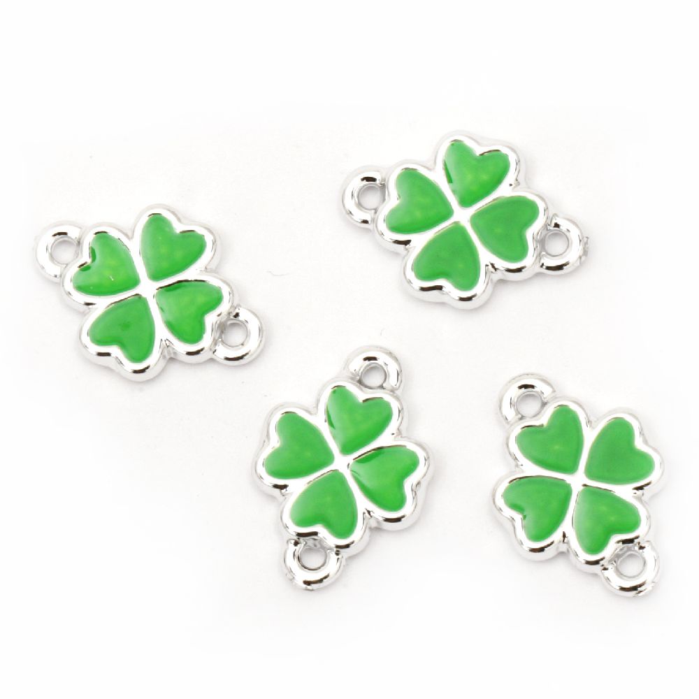 Connecting element CCB clover 18.5x13x3 mm hole 2 mm green -5 pieces