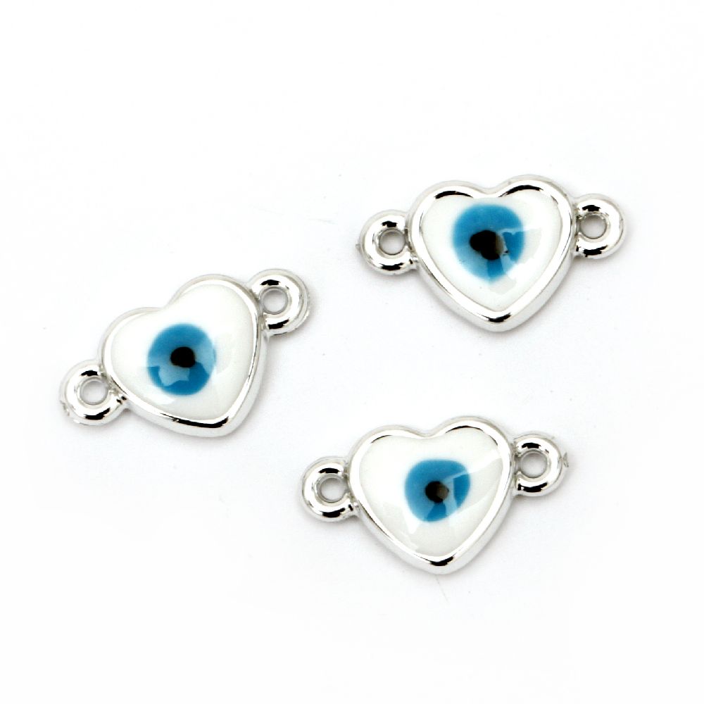 Connecting element CCB heart 19x11x4 mm hole 1 mm white blue eye -5 pieces