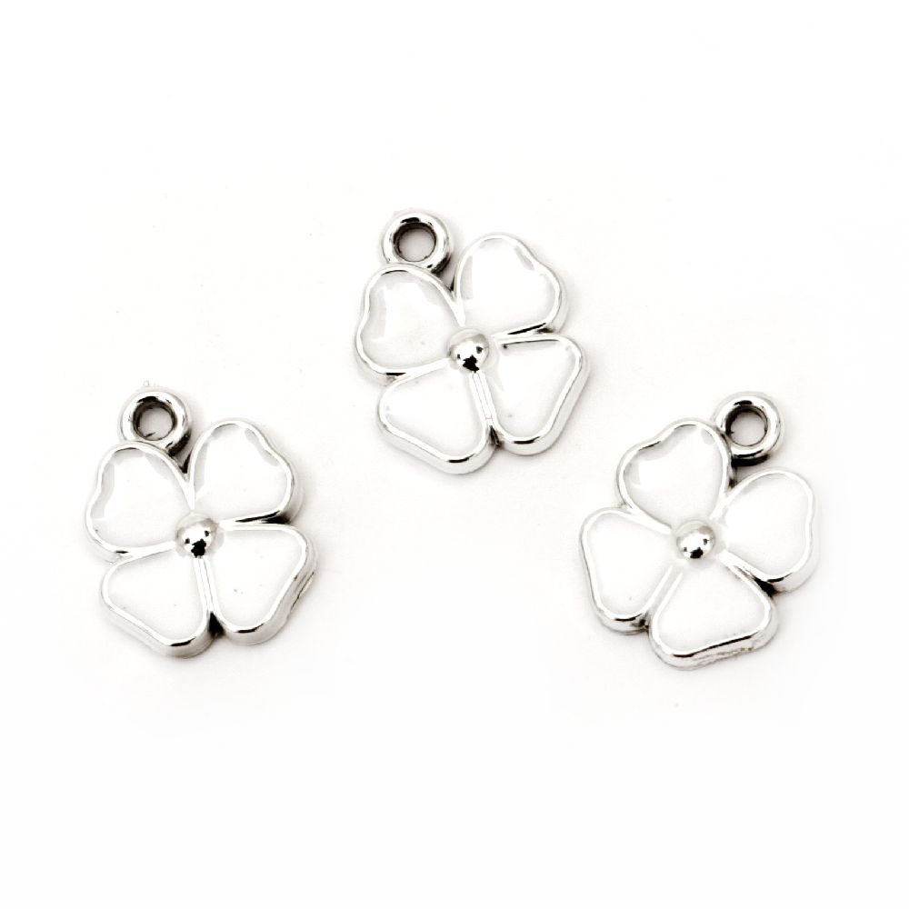Pendant CCB clover 21x16x3 mm hole 2 mm white -5 pieces