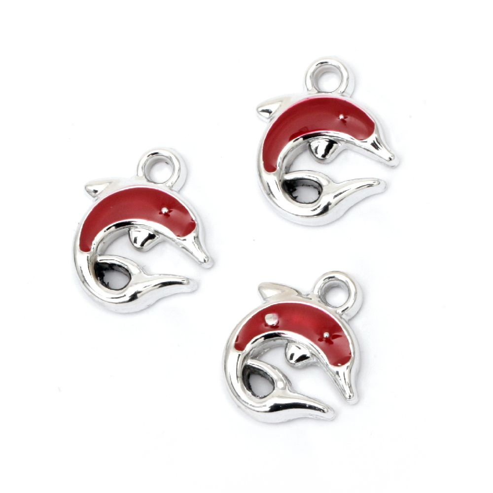 Pendant CCB dolphin 19x15.5x3.5 mm hole 2 mm red -5 pieces
