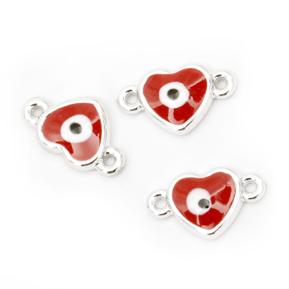 Connecting element CCB heart 19x11x4 mm hole 1 mm red eye -5 pieces