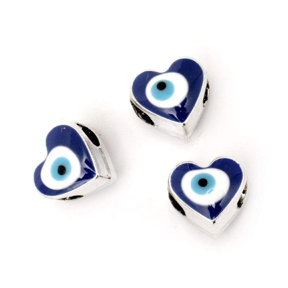 Bead CCB heart 12x13x10 mm hole 5 mm blue eye - 5 pieces