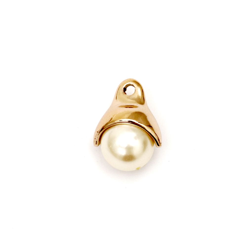 Pendant CCB with pearl 24x14 mm hole 3 mm color gold -4 pieces
