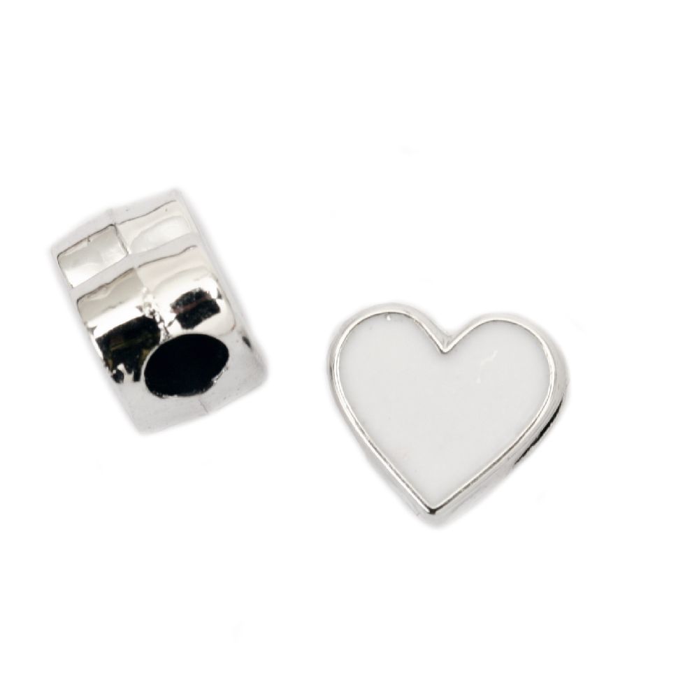 Bead CCB heart 13x11.5x8.5 mm hole 4 mm white - 5 pieces