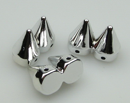 Metallized Plastic Bead - CCB in the Shape of a Spike, 15x9x19 mm Silver -10 pieces