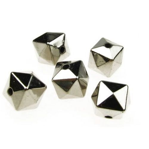 Мънисто CCB многоъгълник 14x13 мм дупка 2.5 мм цвят сребро -10 броя