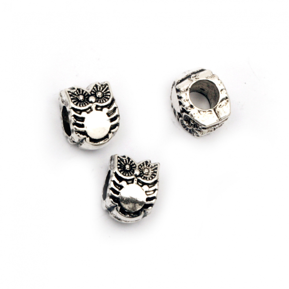 Jewellery stringing element Bead CCB owl 10x8x8 mm hole 5 mm color silver -20 pieces