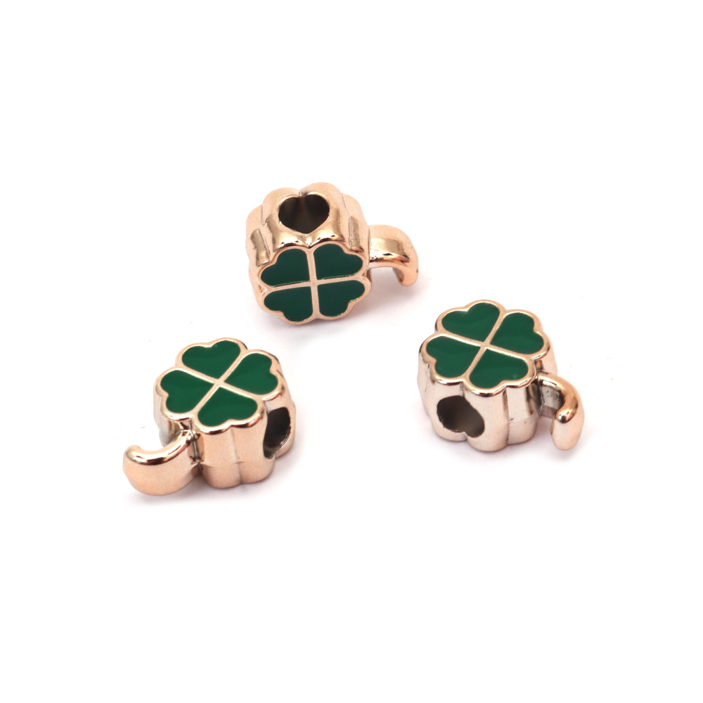 CCB Clover Bead 17x12x8 mm,  Hole: 4 mm, Color: Gold and Green - 5 pieces