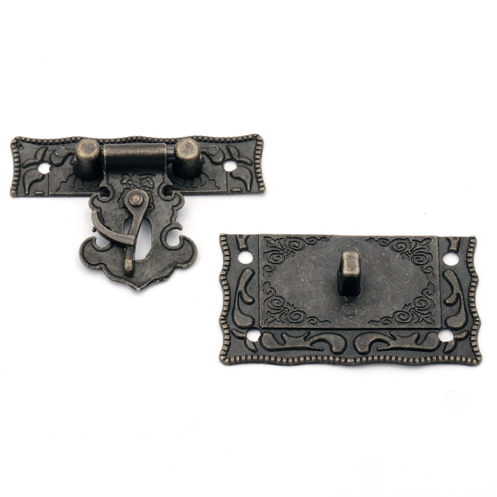 Metal clasp 42x51x9 mm hole 2.5 mm color antique bronze