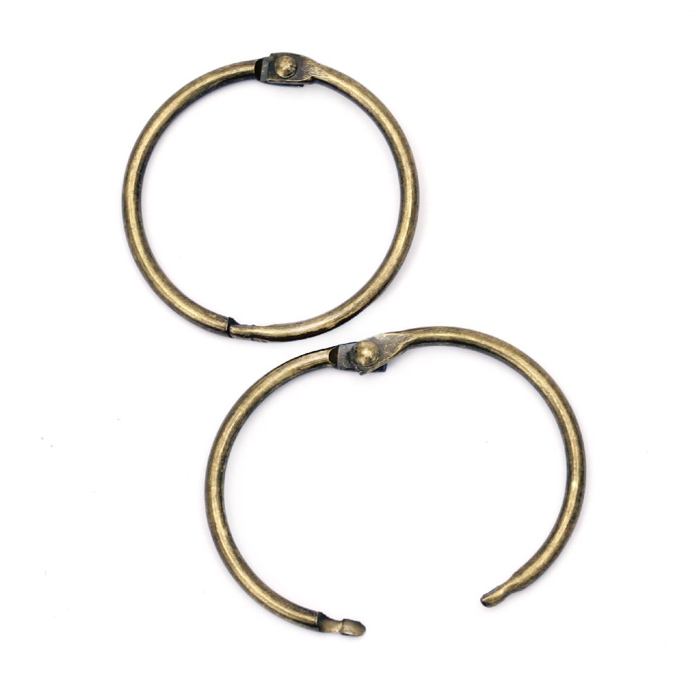 Hinged Rings, Lock, Vintage Bronze 40x3mm, 4 pcs