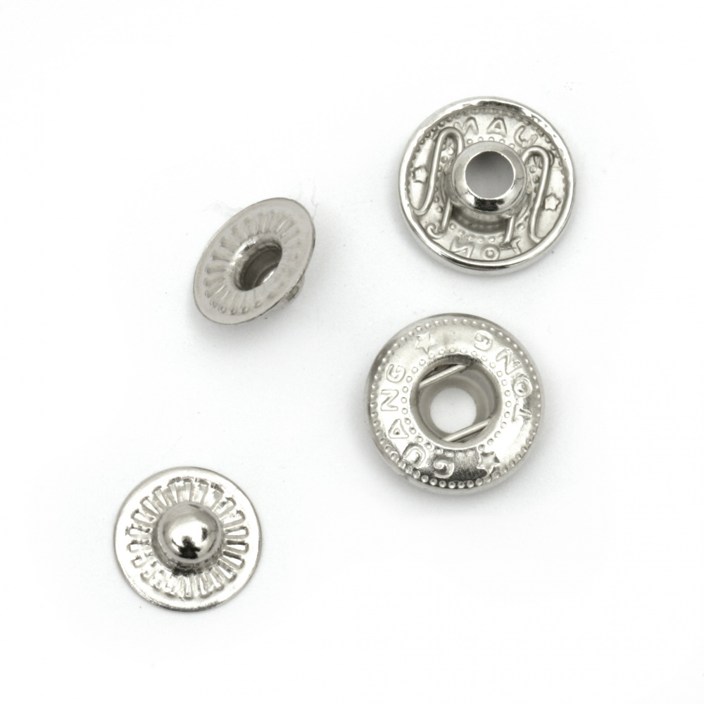 Копче мeтал тик-так кръг 12x4~6 мм дупка 4.5 мм цвят черен и сребро 4 части -5 комплекта