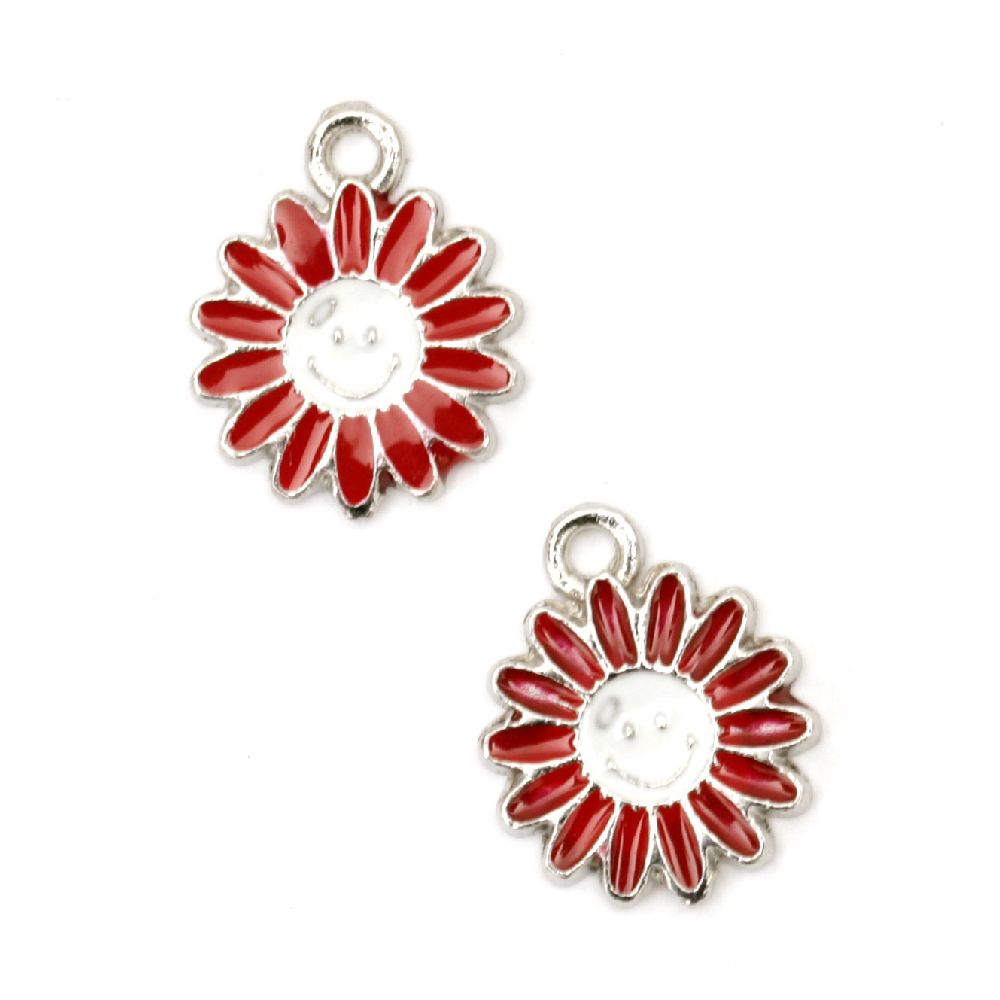 Pendant metal flower red 15x12 mm hole 2 mm color silver -5 pieces