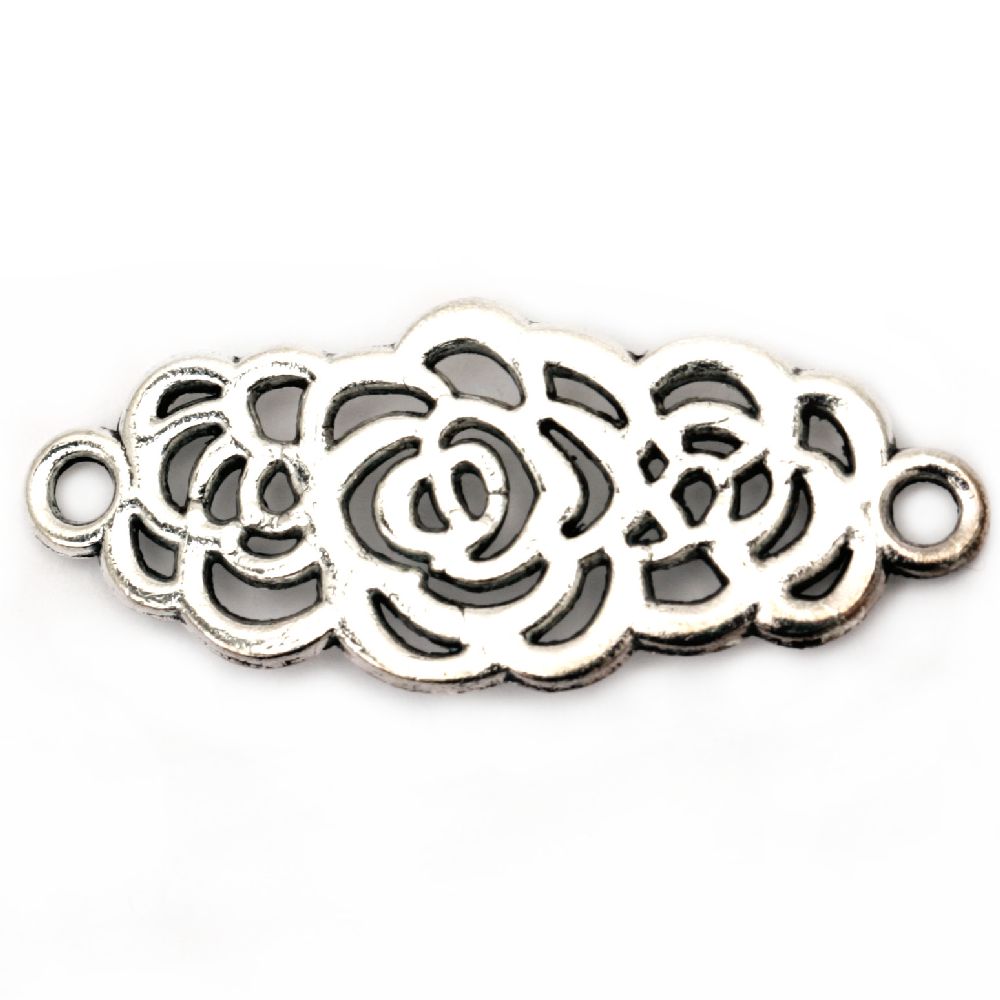 Connecting element metal flower 34x14x1 mm hole 2 mm color old silver -5 pieces