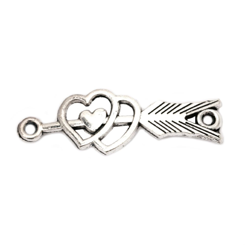Connecting element metal hearts and arrow 13x39x1.5 mm hole 2 mm color old silver -4 pieces