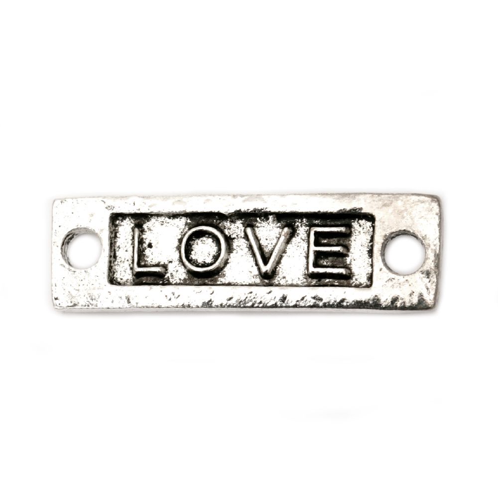 Connecting element  metal LOVE 34x10x2 mm hole 3 mm color old silver -4 pieces