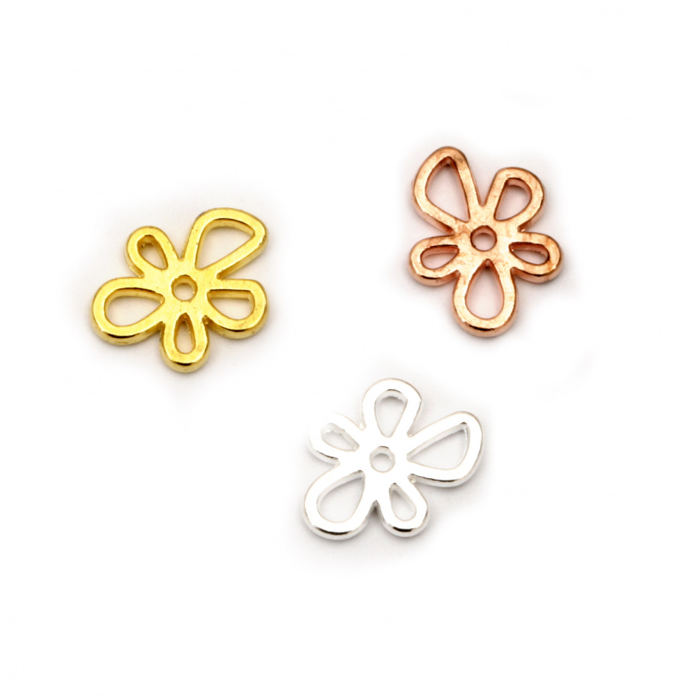 Connecting element metal flower 12x11x1.5 mm hole 2x3 mm color ASSORTED -10 pieces