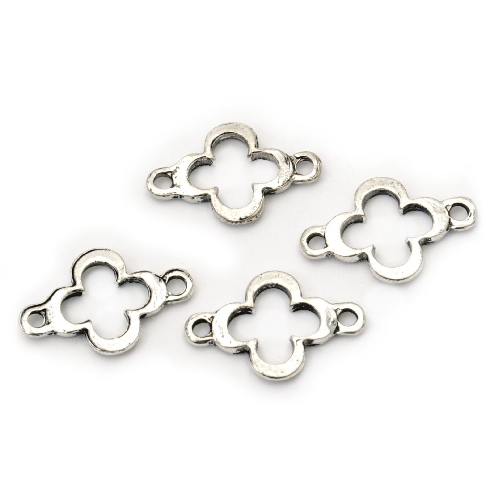 Connecting element metal flower 21x14x2 mm hole 2 mm color old silver -10 pieces