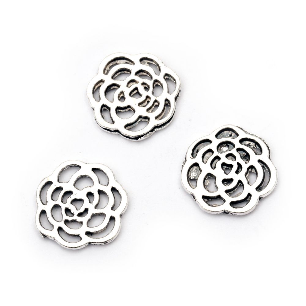 Connecting element metal rose 15.5x16x1.5 mm color old silver -10 pieces