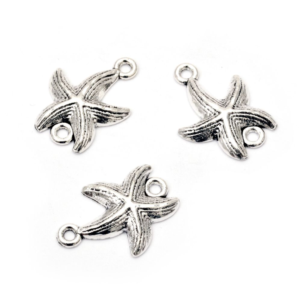 Metal Connector Bead / Starfish, 23x17.5x3.5 mm, Hole: 2 mm, Old Silver -10 pieces