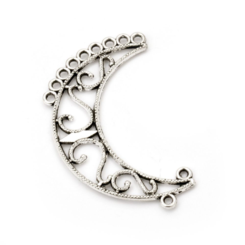 Metal Multi-strand Connecting Element / Moon, 44x11x2 mm, Hole: 1.5 mm, Silver -4 pieces
