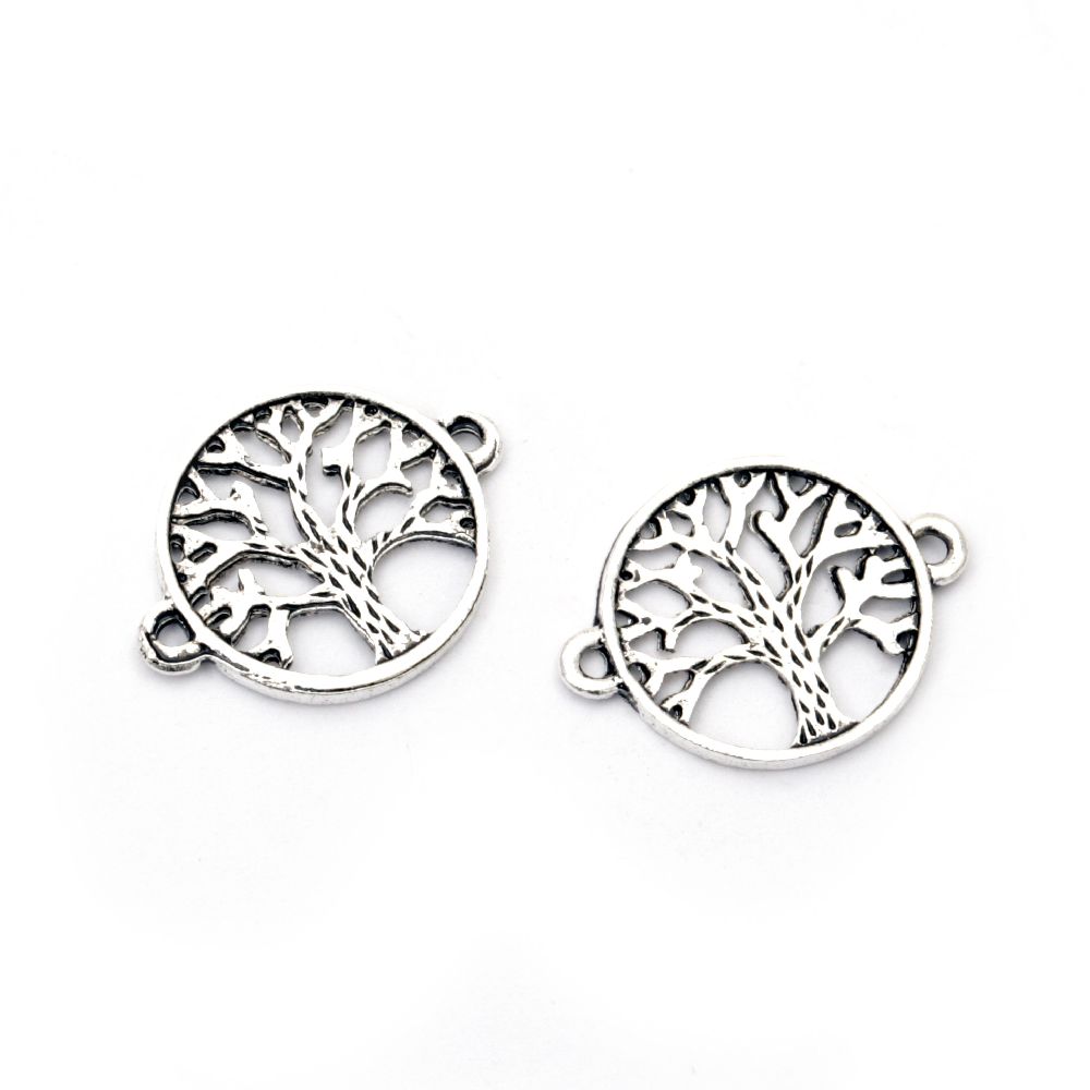 Metal Round Connector / Tree of Life, 19x14x1 mm, Hole: 1 mm, Old Silver -10 pieces