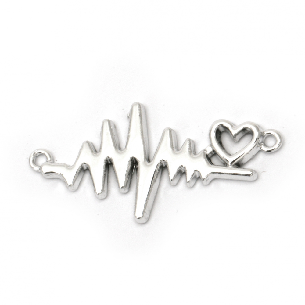 Element de legătură metal cardiac cardiogramă 31x16x2 mm gaură 1,5 mm culoare argintiu -2 bucăți