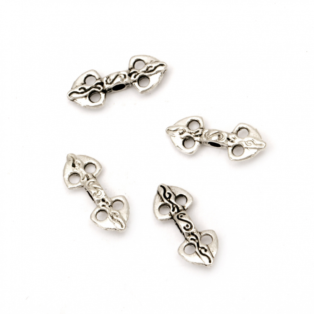 Connecting element Dorje Vajra 16x6x3.5 mm with five holes x 1.5 mm color old silver -50 pieces