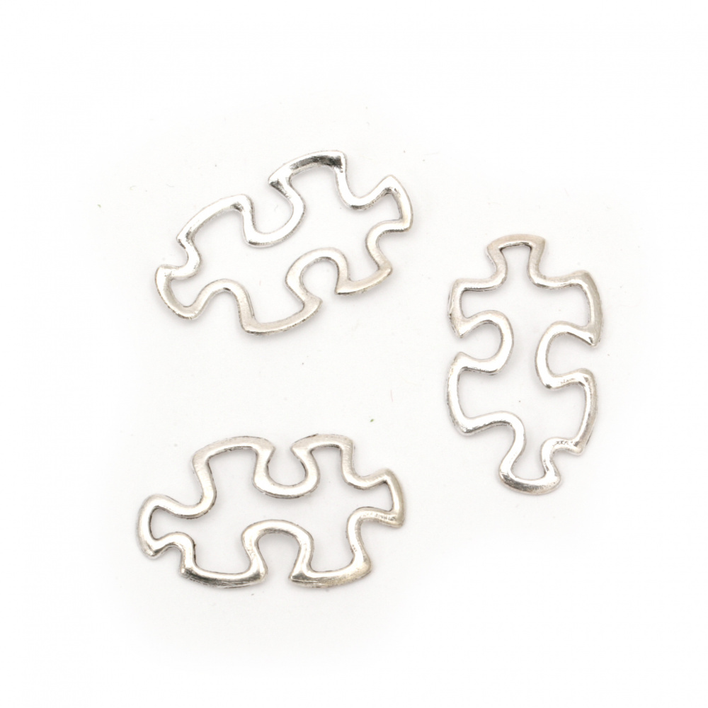 Connecting element metal puzzle symbol of autism 30.5x18x2.5 mm silver - 10 pieces