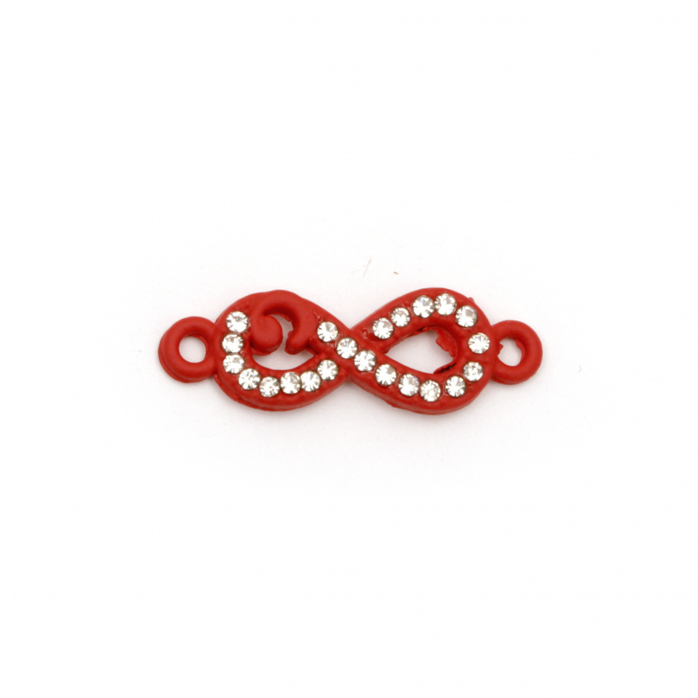 Painted in red metal connecting element,  infinity sign with small crystals 25x18x3 mm hole 1.5 mm - 2 pieces