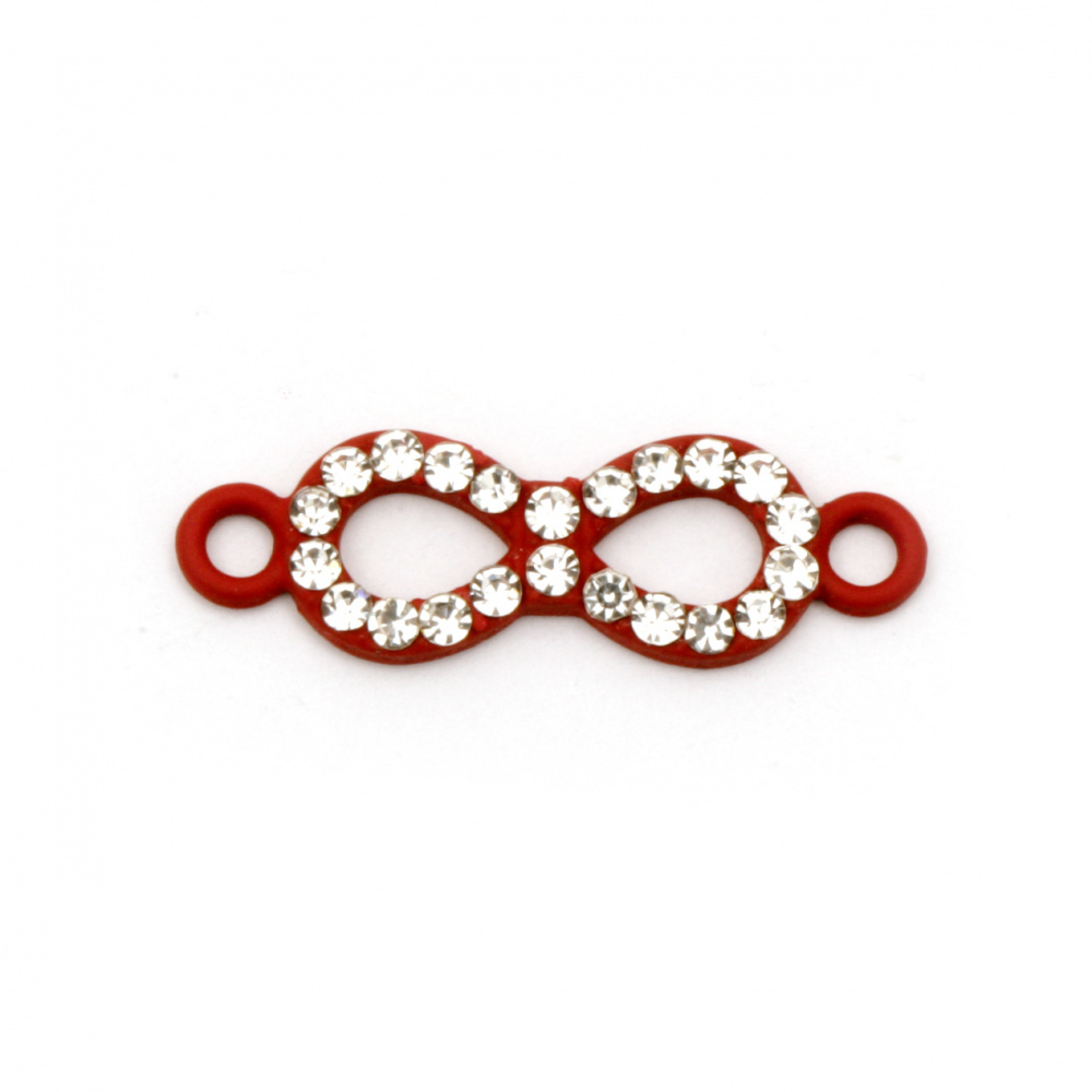 Painted connecting element metal infinity sign with clear crystals 22.5x7x2 mm hole 1.5 mm red - 2 pieces