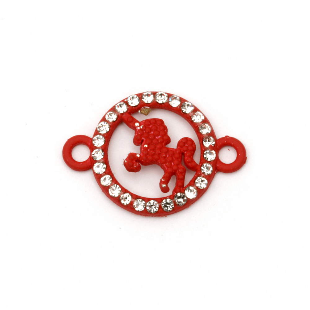 Connecting element metal with unicorn crystals 23x16x3 mm hole 1.5 mm red-2 pieces