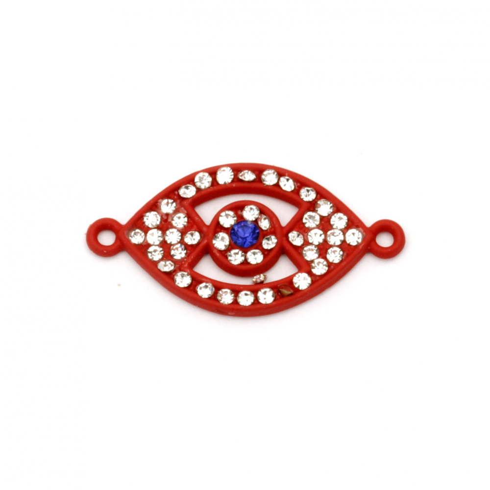 Painted in red metal connecting element in eye shape with crystals 26x13x3 mm hole 1.5 mm red - 2 pieces